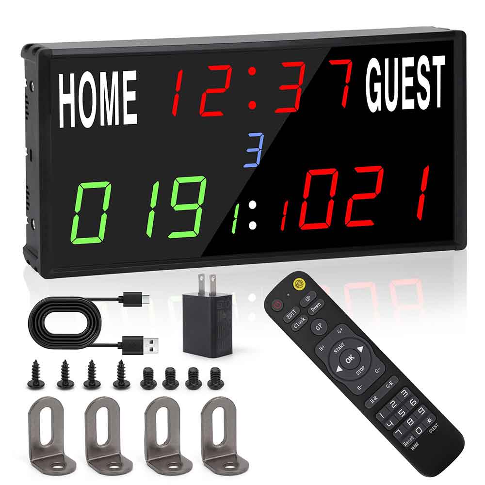 Basketball Scoreboard with Timer Clock, Digital Scoreboard with Remote, Portable Battery Powered Electronic Scoreboard for Baseball/Tennis/Soccer/Volleyball/Ping Pong Games